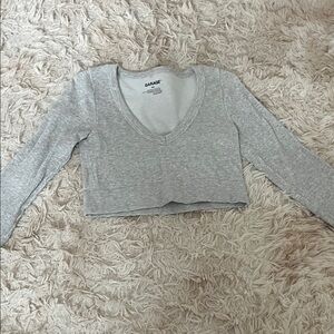 Garage Light Gray Ribbed V-Neck Long Sleeve Crop Top
